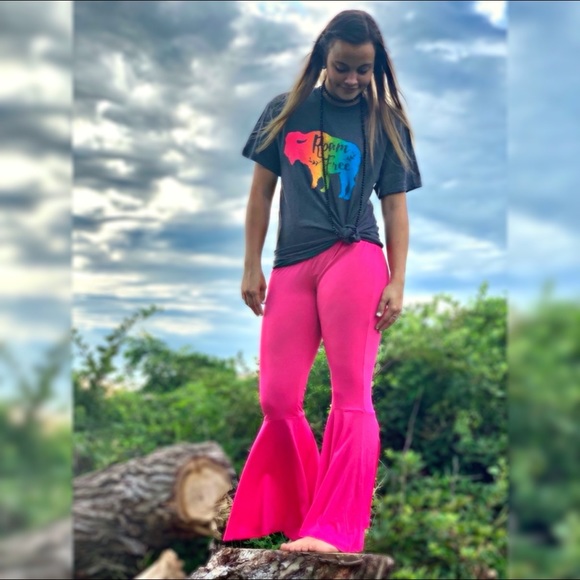 hot pink bell bottom pants